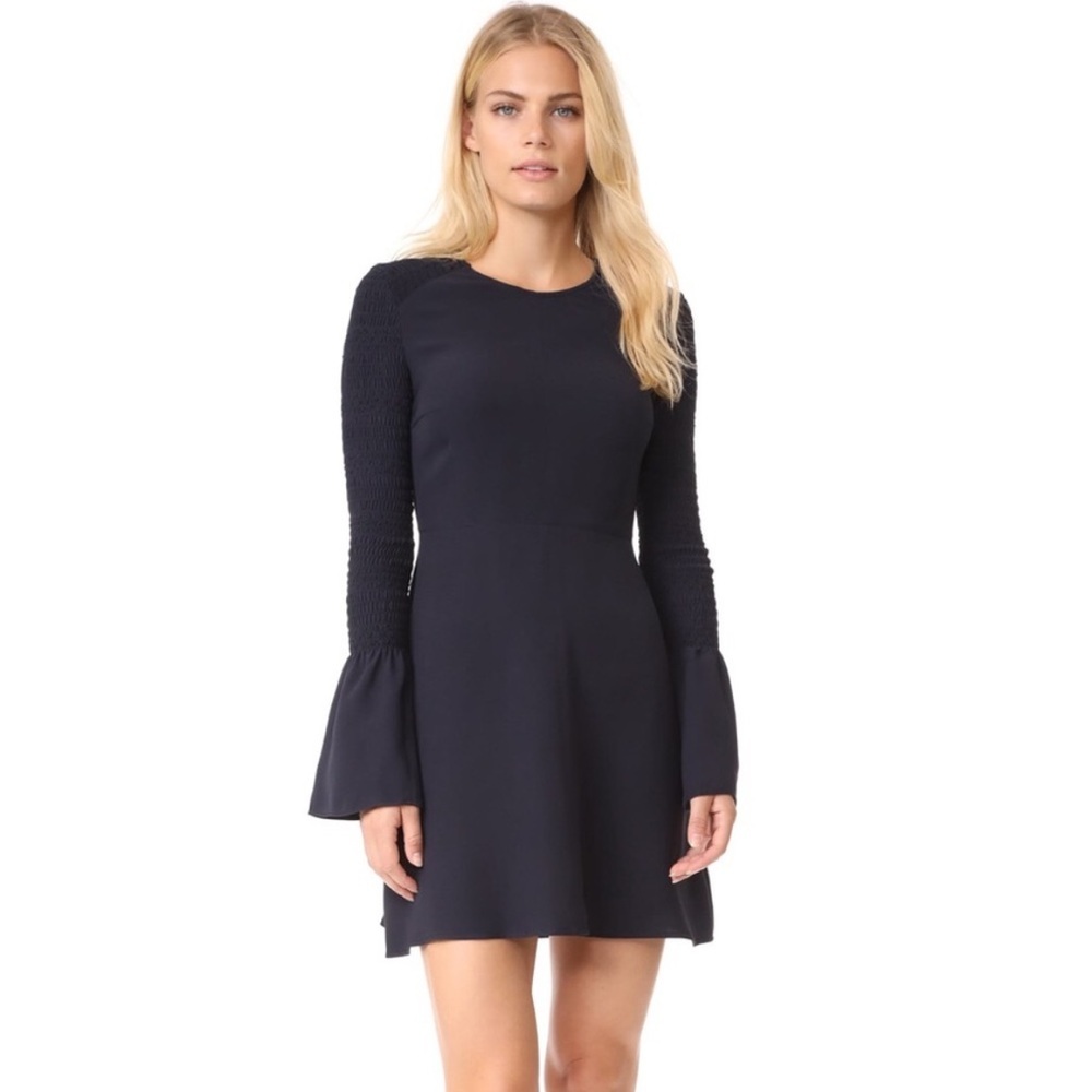 A.L.C. Alexa Silk Dress Belle Sleeve Size 10 Midnight Smocked